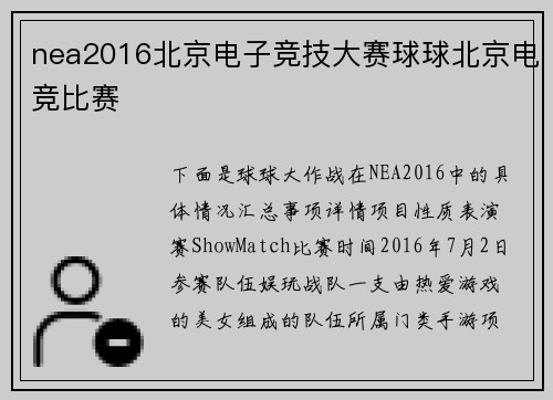 nea2016北京电子竞技大赛球球北京电竞比赛